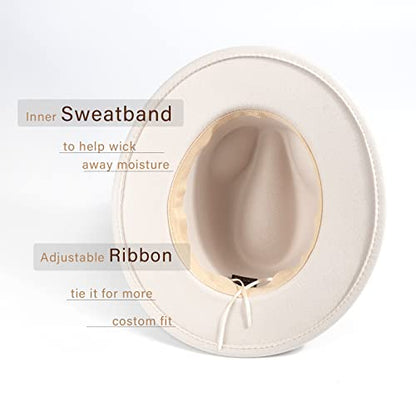 DRESHOW Women Classic Felt Fedora Wide Brim Floppy with Belt Buckle Panama Hat - color: 1 Pc Fedora Hat: Beige
