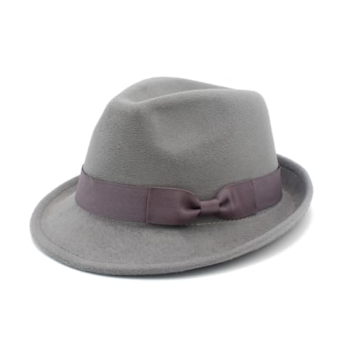 Fedora Hats for Men Women 1920s Short Brim Felt Trilby Hat - color: Light Grey