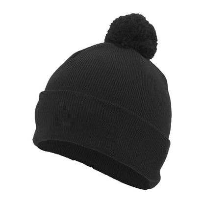 Pacific Headwear Unisex Adult Pacific Headwear Knit Fold Over Pom-pom Beanie - color: Black, size: One Size