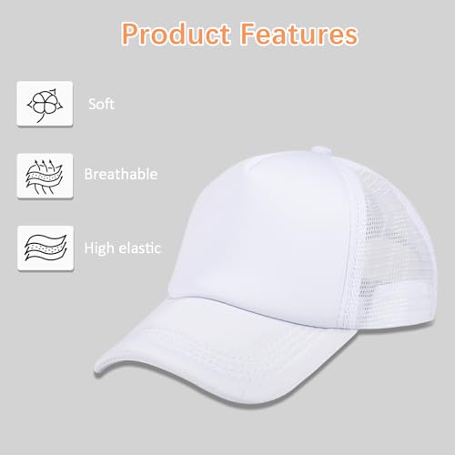 OKBA 5 Pack Sublimation Blank Baseball Cap Adjustable Hat Polyester Mesh Trucker Hats for Men and Women - color: 5pcs*white Ha