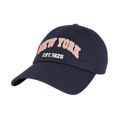 E BY ELIDAN NY Dad Hat, New York EST.1625 Cotton Baseball Cap Women & Men - color: Navy - Pink