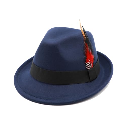 Unisex Trilby Hats Classic Fedora Hats for Women Men Dress Hats Felt Short Brim Fedoras Hat Panama Hat with Band - color: Navy