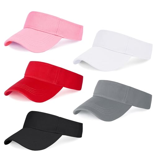 Marrywindix 5 Pieces Sport Wear Athletic Visor Sun Sports Visor Hat Visor Adjustable Cap for Women and Men (One Size) - color: Black, White, Grey, Red, Pink, size: Medium-Large