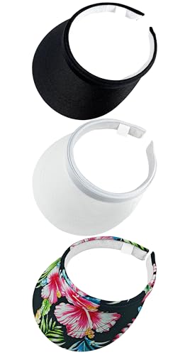 3 Pack Sports Sun Visor Hat Women Men Adjustable Clip On Visors Outdoor Golf Beach Cap - color: Black, White, Blackflower