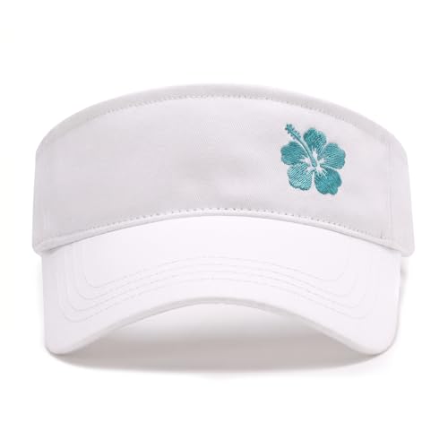 Embroidered Adjustable Sun Visor for Women Men Outdoor Golf Tennis - color: Hibiscus Flower/White