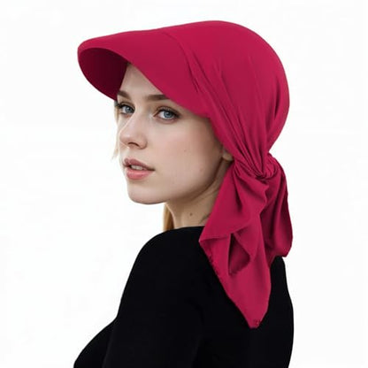 Headscarf Baseball Cap for Men Women, Summer Sun Visor Hat - color: Wine Red
