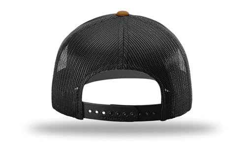 Richardson 112 Trucker Hat - Premium Blank Baseball Cap, Adjustable Snapback Hat - Structured Six Panel Richardson Blank Hats - color: Caramel/Black