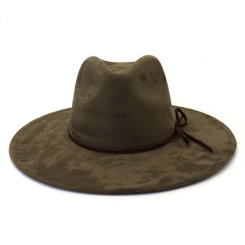 Fedora Hats for Women Man with Big Wide Brim Classic Suede Panama Hat Western Outdoor hat - color: Army-green