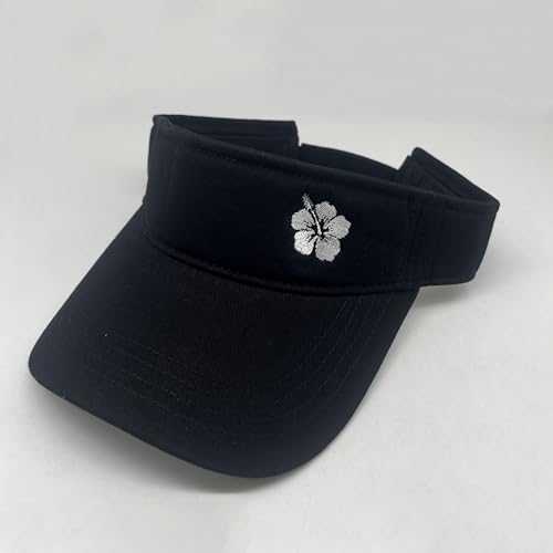 Embroidered Adjustable Sun Visor for Women Men Outdoor Golf Tennis - color: Hibiscus Flower/Black