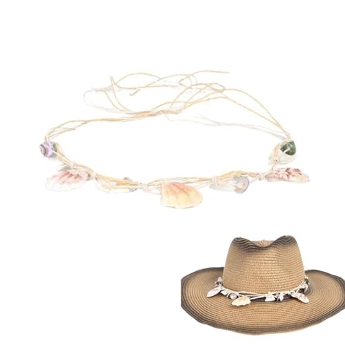 Generic Marine Style Sun Hat Band Seashell Charms Decorative Fedora Panama Strap Belt Replacement Hatband for Women Men Straw Hat Beach Cap (Hat Band Only)
