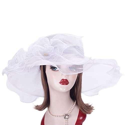 Lawliet Womens Dressy Wide Brim Church Wedding Occasion Sun Hat A613 - color: White