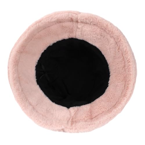 Umeepar Winter Faux Fur Fuzzy Bucket Hat Fluffy Warm Hat for Women Men - color: Plain Light Pink