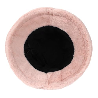 Umeepar Winter Faux Fur Fuzzy Bucket Hat Fluffy Warm Hat for Women Men - color: Plain Light Pink