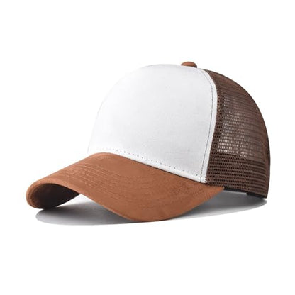 Trucker Hat Men Blank Mesh Suede Baseball Cap for Men and Women Baseball Hat 5-Panel Trucker Hat for Hunting & Hiking - color: White