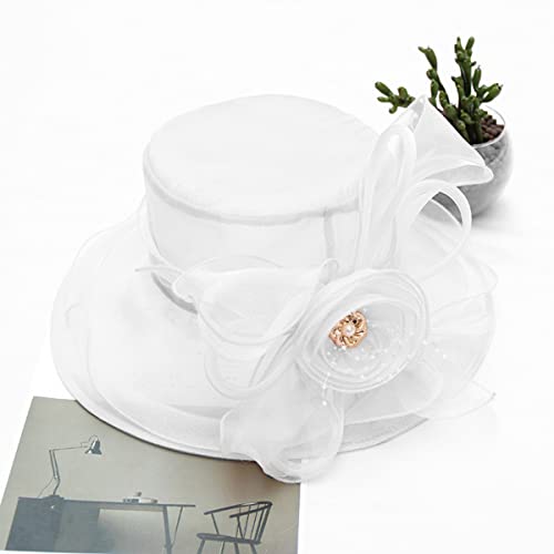 Women's Organza Derby Fascinator Hat Cloche Bowler Hat Cocktail Tea Party Wedding Sun Hat - color: B2-white