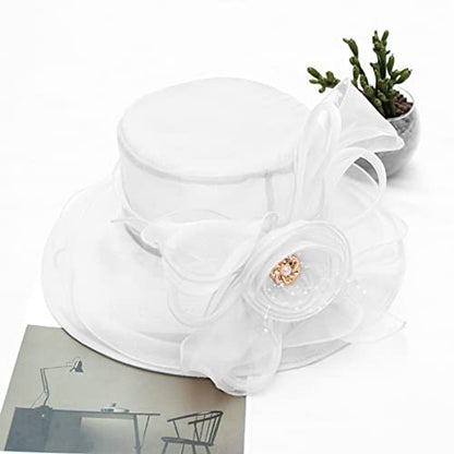 Women's Organza Derby Fascinator Hat Cloche Bowler Hat Cocktail Tea Party Wedding Sun Hat - color: B2-white