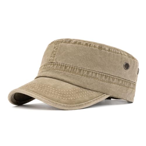 Cadet Army Cap Military Style Hats Flat Top Cap Baseball Hat for Men Women - color: Washed Khaki