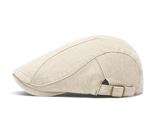 Quanhaigou Unisex Denim Newsboy Hats Flat Ivy Gatsby Cabbie Driving Berets Hat Cotton Dad Cap for Men Women - color: Wash Cotton Beige