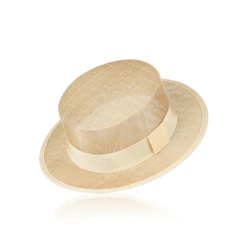 2026 Luxury Handmade Boater Hat, Lightweight Breathable Flax Yarn Summer Hat for Cruise Vacation Photo Essential. - color: Beige
