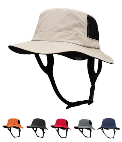 Mens Womens Surf Bucket Hat Waterproof UPF50+ Foldable Beach Sun Hats - color: Khaki