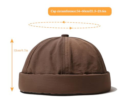 XYIYI Men Quick Dry Docker Cap Breathable Brimless Cap Rolled Cuff Retro Sailor Beanie Hat - color: Coffee2