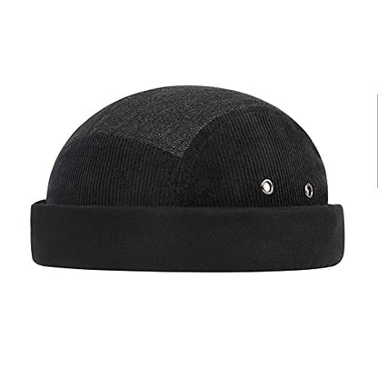 Men Hats Docker Cap Hats Beanie Sailor Cap Worker Hat Rolled Cuff Retro Brimless Hat with Adjustable - color: Xa286-black