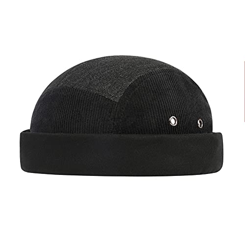 Men Hats Docker Cap Hats Beanie Sailor Cap Worker Hat Rolled Cuff Retro Brimless Hat with Adjustable - color: Xa286-black