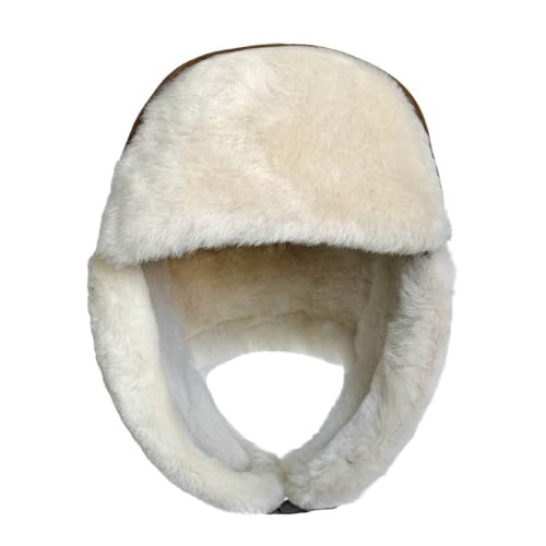 Leather Aviator Russian Ushanka Trapper Shearling Sheepskin Fur Ear Flap Waterproof Winter Hat - color: Cognac Brown, size: Medium