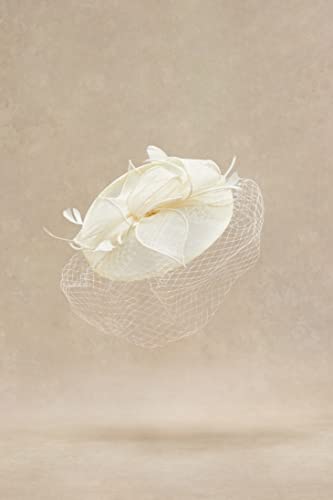BABEYOND Fascinators Hats for Women Pillbox Kentucky Hat with Feather Veil - color: Off-white