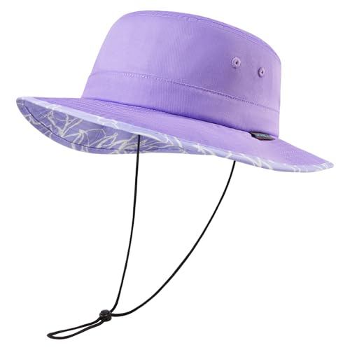 UPF 50+ Foldable Sun Hat Patterned Under Brim Bucket Hats for Summer Hiking Fishing Beach Safari Men Women - color: Lavender, size: Large
