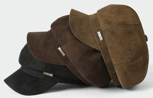 Womens 8 Panel Suede Newsboy-Cap Fall Winter Cabbie Beret Cap Retro British Gatsby Ivy Painter Visor Hat - color: Brown