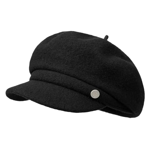 Women Retro Classic Visor Newsboy Cabbie Cap Beret Hats with Flower Buckle for Woman Ladies - color: 22black