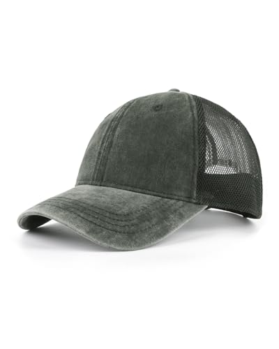 Zylioo XXL Trucker Hat for Big Heads, Washed Cotton Mesh Cap for Men Women - color: Army Green