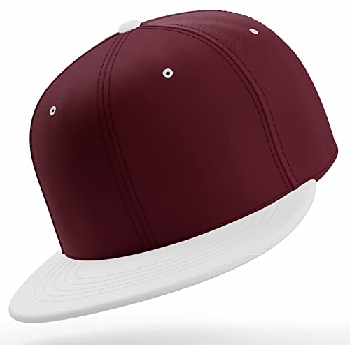 Daxton Classic Blank Snapback Flat Bill Visor Hat Cap One Size Adjustable Back - color: Burgundy White