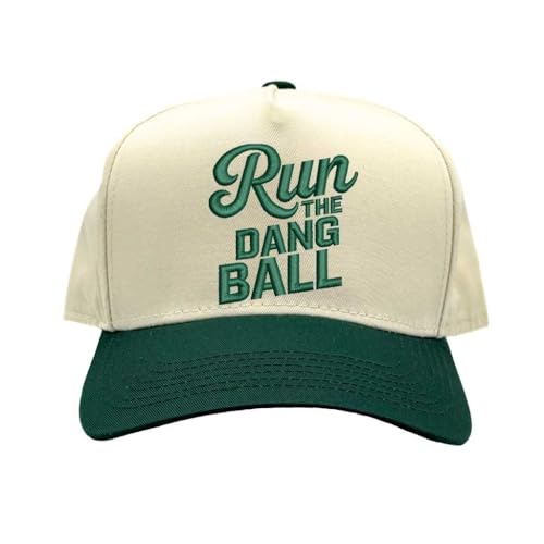 Run The Dang Ball Two Tone Baseball Hat Adjustable Baseball Cap for Streetwear, Tailgates, Rodeos & Festival Fashion - color: Natural Forest Green