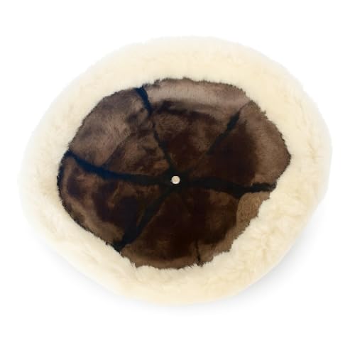 Lukkizara Winter Leather Hat Shearling Sheepskin Fur Beanie Hat - color: Cognac, size: Medium