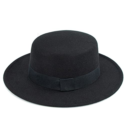 Classic Fedora Flat Top Hat Pork Pie Hat Felt Boater Church Derby Cap for Men/Women - color: Black