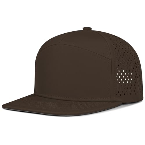 4 Inclusive Sizes Performance Flat Brim Trucker Hat Men Women, 7 Panel Snapback Running - color: 76.brown