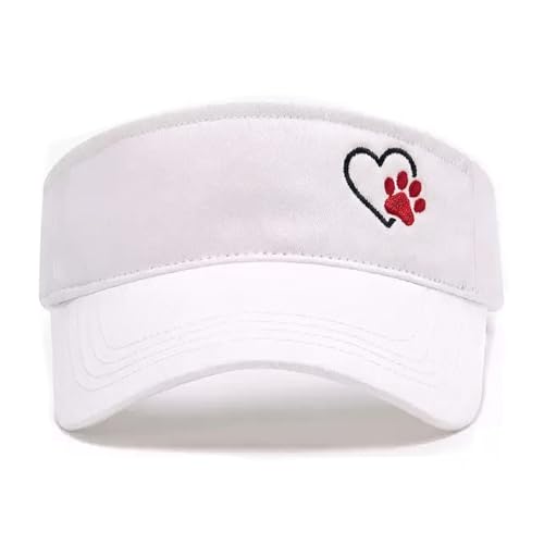 Embroidered Adjustable Sun Visor for Women Men Outdoor Golf Tennis - color: Dog Paw Heart/White