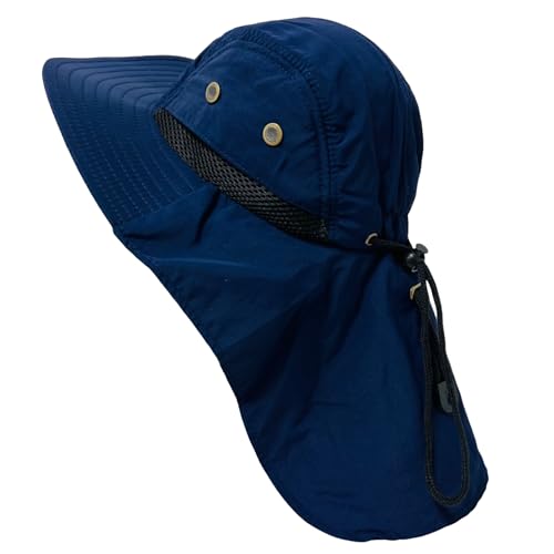 Packable and Adjustable Mesh Boonie Sun Hat with Neck Flap - color: Navy