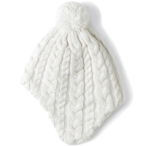 Duoyeree Kids Beanie Dinosaur Pom Pom Knit Winter Hat Fleece Lined for 1-7T - color: Aa-white, size: 2-4T