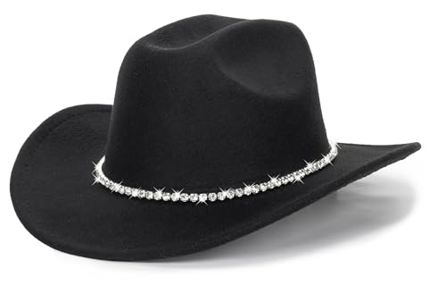 Glitter Silver Black Cowboy Hats Women Western Rhinestone Cowgirl Hat - color: 1 Circle Diamond-black