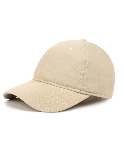 Zylioo Small Baseball Cap for Men Women, Adjustable Unstructured Dad Hat - color: Khaki-fits 21.7"-22.4"/55cm-57cm