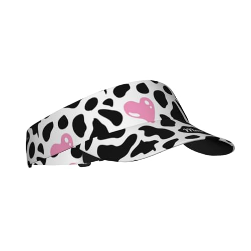 Sports Sun Visor Hats Adjustable Men Women Lightweight Packable Cooling Empty Top Visor Hat for Running, Tennis, Golf - color: Cow Print Love Heart