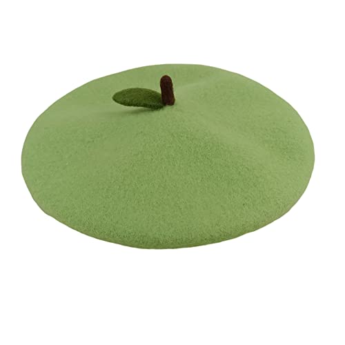 Handmade Wool Beret Hat French Style Needle Felt Flower Beanies Women Winter Autumn Cap - color: Green Apple, size: 7 1/8-7 3/8