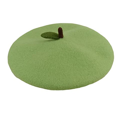 Handmade Wool Beret Hat French Style Needle Felt Flower Beanies Women Winter Autumn Cap - color: Green Apple, size: 7 1/8-7 3/8