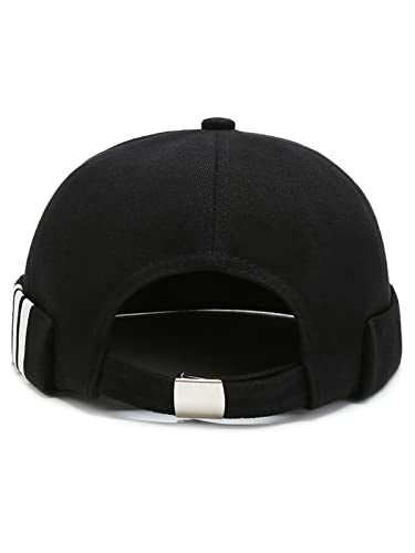 Dome Brimless Docker Cap Sailor Beanie Cap Visorless Hat for Men & Women - color: Black