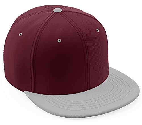 Daxton Classic Blank Snapback Flat Bill Visor Hat Cap One Size Adjustable Back - color: Burgundy Light Grey