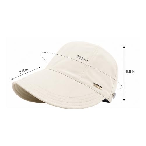 UPF 50+ Foldable Packable Wide Brim Sun Hat for Women with Ponytail Hole - color: Beige
