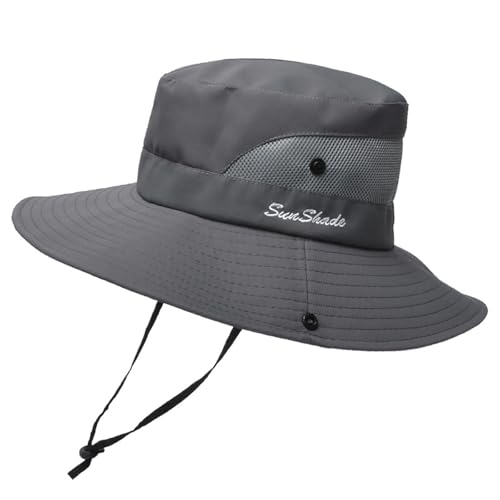 Outdoors Tribe Foldable Sun Hat for Women, Beach Foldable Mesh Fishing Cap, Wide Brim Ponytail Sun Hat - color: Dark Grey